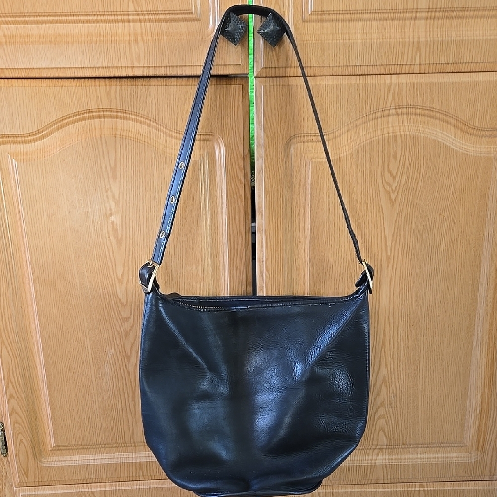 Irina Maxim Vintage Large Black Leather Shoulder Bucket Bag